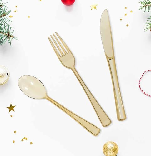 HEIPINIUYE 75 Pack Brown Clear Plastic Cutlery Heavy Duty Clear Brown Plastic Knives Forks and Spoons Disposable Silverware Set for 25 Guest Camping Birthday Baby Shower Party Utensil Set - Image 4