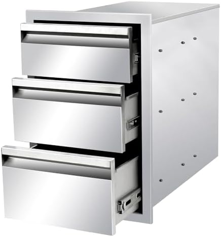 Outdoor Kitchen Drawers 14" W x 21" H x 23" D Stainless Steel Triple Drawers with Hidden Handle for BBQ Island, Patio Grill Station & Outdoor Kitchen Cabinets by Unknown