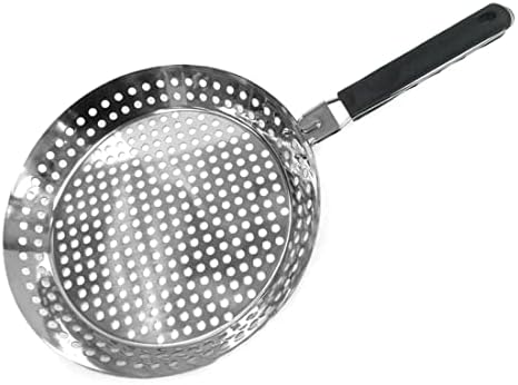 12" Stainless Steel Grill Skillet & Deep Fryer Strainer Basket with Removable Handle - BBQ Grill Pan for Seafood & Vegetables - Outdoor Camping & Backpacking Grilling Accessory by Mr. Bar-B-Q 06753Y - Image 2
