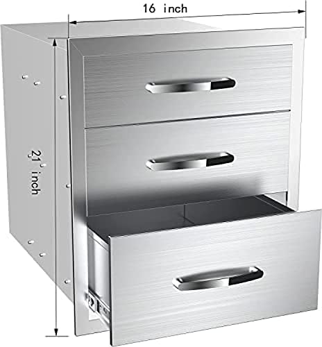 AHLOKI Stainless Steel with Chrome Handle BBQ Island Drawers for Outdoor Kitchen Or Grill Station,16Wx23Dx21H - Image 2