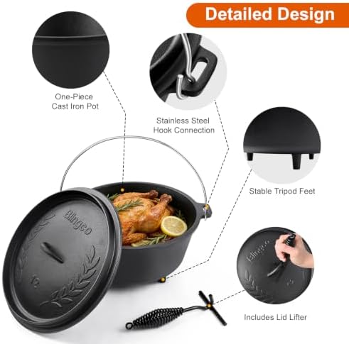 Pre-Seasoned 8QT Large Cast Iron Camping Dutch Oven Pot with Lid - Image 3