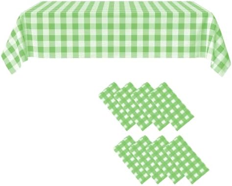 8 Pack Green Gingham Disposable Plastic Tablecloths, 54 x 108 Inch by CrystalLemon