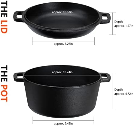 Overmont 3.2qt Cast Iron Skillets + 5qt Dutch Oven Bundle - Image 4