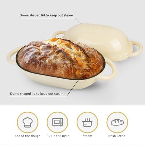 Dutch Oven for Bread Baking – Premium Cast Iron Pot with Lid – Perfect for Sourdough, Artisan Loaves & No-Knead Bread – 2 QT / 1.9L (Enameled, Round, Oven & Stovetop Safe), White - Image 4