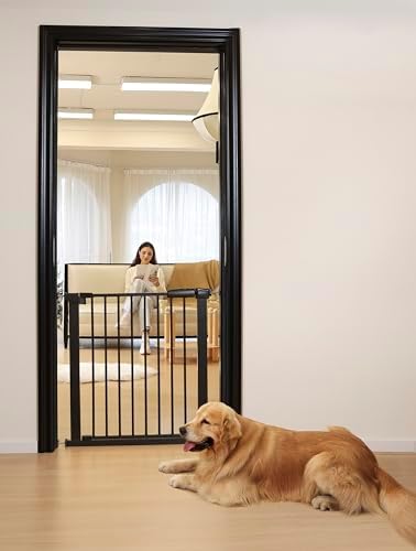 30.47"-32.64" Baby and Pet Safety Gate, 30" Tall Metal Walk-Thru Gate for Doorways & Stairs, Easy One-Hand Open, Dual Lock (Brown, 29" W x 30.5“H) - Image 5