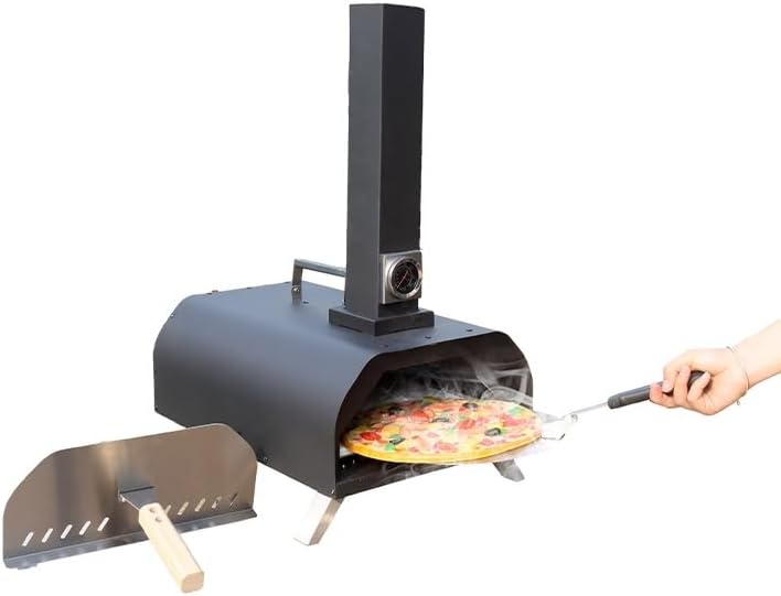 Outdoor Wood Pellet Pizza Oven, Pizza Maker with Rotating Pizza Stone, Built-in Thermometer, Foldable Legs, and Removable Chimney for Backyard, Camping, and BBQ (11" Stainless Steel Pellet Pizza Oven) - Image 7