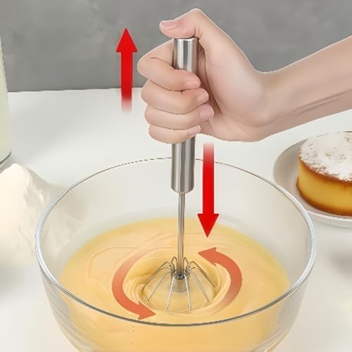 Stainless Steel Egg Whisk, Digead Hand Push Rotary Whisk Blender, whisks for cooking, Hand Push Mixer Stirrer for Blending, Whisking, Beating & Stirring (10+12in) - Image 2