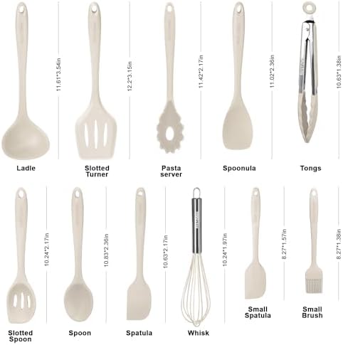 Kitchen Utensil Set - 11 Cooking Utensils - Colorful Silicone Kitchen Utensils - Nonstick Cookware with Spatula Set - Colored Best Kitchen Tools Kitchen Gadgets (Khaki) - Image 2