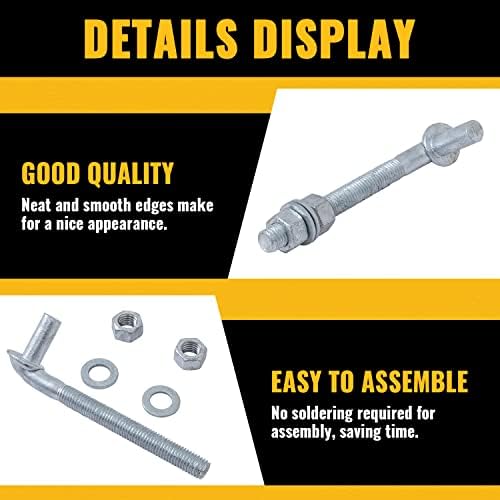 VIVIDA 5/8" X 8" J Bolt Gate Hinge, Heavy Duty Gate Hinge Bolt, 2-Pack - Image 5
