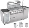 Outdoor Kitchen Island, 82 Inch 6 Burner Propane Gas Grill Combination With Refrigerator and Sink, Outdoor Stainless Steel Barbecue Bar, Propane Grill, 85000 BTU by Qeeka