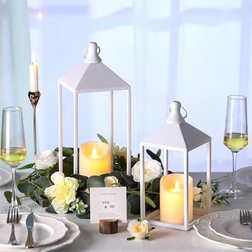 2 Pcs Wedding Lanterns Decorative with Candles White Farmhouse Lanterns - Image 5
