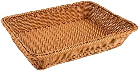 Large Wicker Bread Basket for Party Food, Rectangle Woven Fruit Basket, Gift Baskets Empty, Sturdy Durable Stackable Storage Baskets for Kitchen, Store, Restaurant, Party (Brown, L) by Unknown