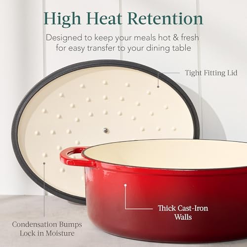 Best Choice Products Oval 7.5 Quart Enamel Cast-Iron Dutch Oven, Heavy-Duty Pre-Seasoned for Baking, Cooking w/Side Handles – Red - Image 6