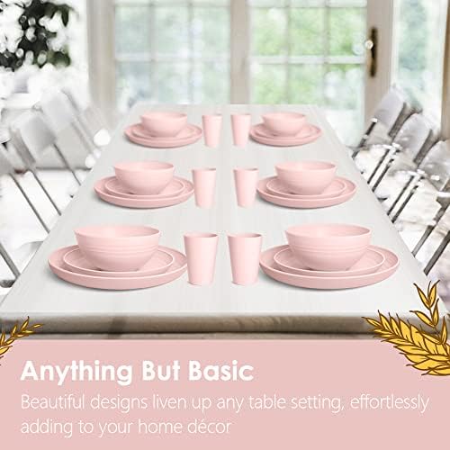 Teivio 32-Piece Plates and Bowls Sets for 8, Pink Kitchen Dinnerware Sets - Image 6