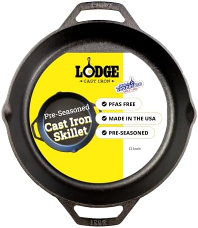 Lodge Pre-Seasoned Cast Iron Dual Handle Pan, PFAS-Free, 12 Inches by Lodge