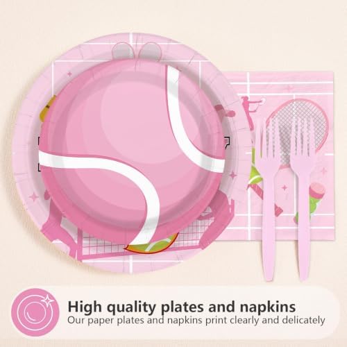 96Pcs Pink Tennis Birthday Party Decorations for Girls, Serves 24 - Image 3