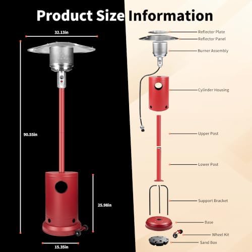 Ignovate Crimson 50,000 BTU Propane Patio Heater with Rain Cover, Multiple Color Available, Outdoor Heater with Weighted Base, Adjustable Heat Control & Safety Shut-Off for Patio & Restaurant - Image 3