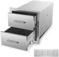 FOHERE Outdoor Kitchen Drawers Stainless Steel Cabinet, 2-Drawer BBQ Access Drawer 14" W x 14.5" H x 23" D Enclosed Built-in Drawer Flush Mount for Outdoor Kitchens & BBQ Islands by HOME