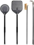 Pizza Turning Peel 9 Inch Perforated Pizza Peel and Pizza Brush Ash Rake 4 Piece Wood Fired Commercial Pizza Oven Utensil Kit with 40-Inch Aluminum Handle by SHANGPEIXUAN