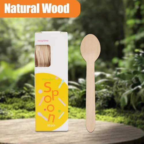 Disposable Wooden Spoons, 150Pcs 6.3" Wooden Cutlery Spoon Disposable Spoons Compostable Utensils for Party, Camping, Traveling, Family Dinners, 3 Boxes of 50Pcs - Image 5