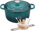 EDGING CASTING Enameled Cast Iron Dutch Oven with Sourdough Bread Baking Kit, Bread Dutch Oven with Lid, Includes Proofing Basket & Baking Tools, 5qt, Darkcyan by EDGINGCOOKWARE