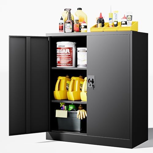 Letaya Metal Storage Cabinets with Lock Door,2 Adjustable Shelves Organizer Steel Storage Cabinets for Home,Office,Warehouse,Garage,Employee Lockers(Black) by LetayaMetalCabinets