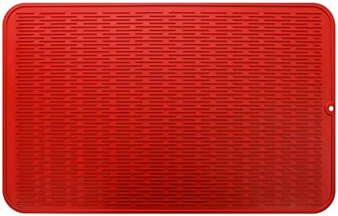 MicoYang Silicone Dish Drying Mat for Multiple Usage,Easy clean,Eco-friendly,Heat-resistant Silicone Mat for Kitchen Counter or Sink,Refrigerator or Drawer Liner Red 3XL 28 inches x 18 inches by MicoYang