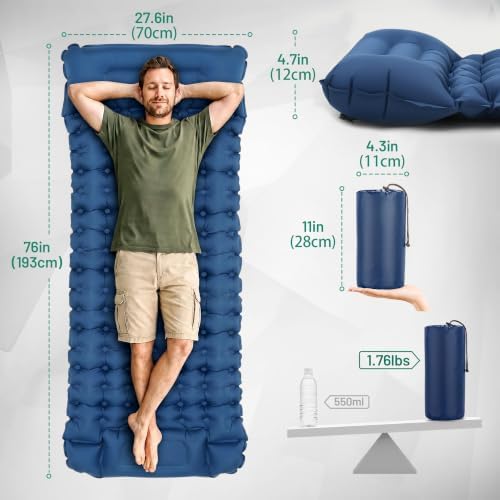 Overmont Ultralight Camping Sleeping Pad with Pillow, Built-in Foot Pump - Image 3