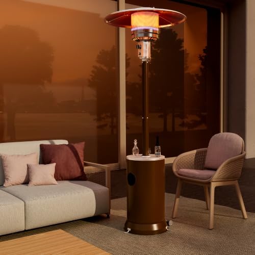 Pamapic Outdoor Propane Patio Heater, 2-in-1 Table Design, Double-Layer Stainless Steel Burner, with Heavy-Duty Waterproof Cover, Residential Use，Brown - Image 2