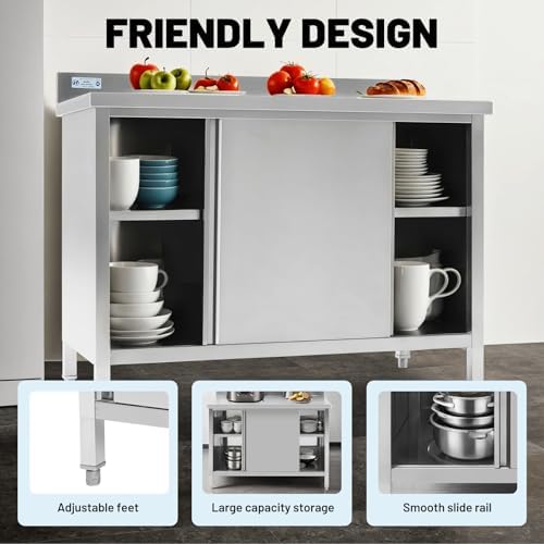 Hally Stainless Steel Cabinet 24"x48" Commercial Prep Workbench Backsplash - Image 3