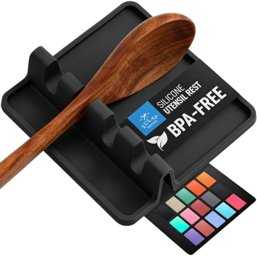 Zulay Kitchen Silicone Utensil Rest - BPA-Free, Durable Spoon Rest with Drip Pad - Heat-Resistant for Stove Top & Counter - Kitchen Gadget Holder by ZulayKitchen