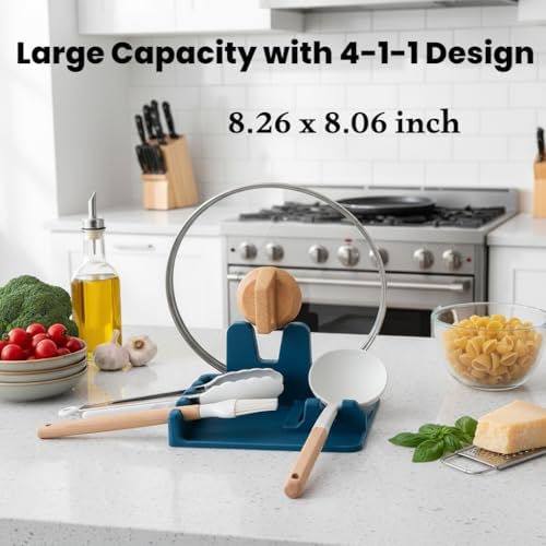 AUOON Silicone Utensil Rest with Lid Holder, Large, Fog Blue - Image 6