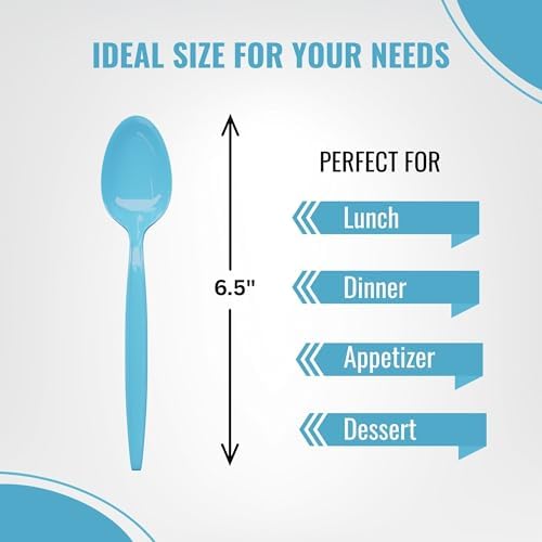 Light Blue Plastic Spoons (24 Pack) - Durable Disposable Tableware Flatware Cutlery Utensils Set for Baby & Bridal Shower, Ocean Theme, Gender Reveal Event, Birthday Party Supplies, Blue Orchards - Image 3