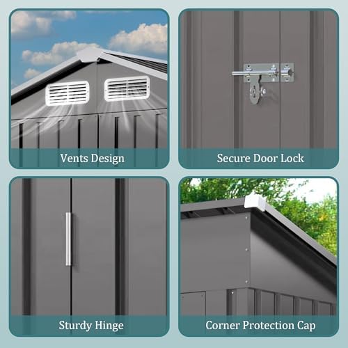 5x3x6FT Outdoor Storage Shed, Galvanized Steel Garden Shed with Lockable Door & Window, Waterproof Metal Tool Storage for Garden, Backyard, Patio, Lawn(Peak Roof) - Image 3
