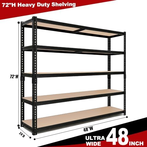 48" W Garage Shelving Heavy Duty, 5-Tier Adjustable Metal Storage Shelves - Image 3