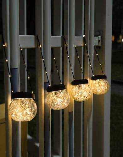 Solar Lanterns Solar Lights Outdoor Waterproof 12-Pack, Solar Powered Hanging Lights Cracked Glass Hanging Globes for Christmas Decoration, Shepherd Hook, Garden Tree Ornaments - Image 2