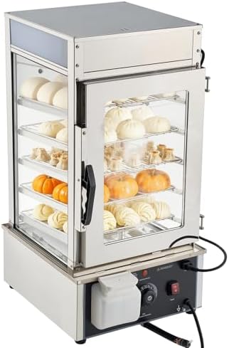 VEVOR 5-Tier Commercial Food Warmer Display, 1200W Food Display Warmer with LED Light, Adjustable Shelf & Stainless Steel Frame, 86℉~230℉ Steam Heating, 120L for Hamburger, Pizza, Bread, Fried Chicken by VEVOR