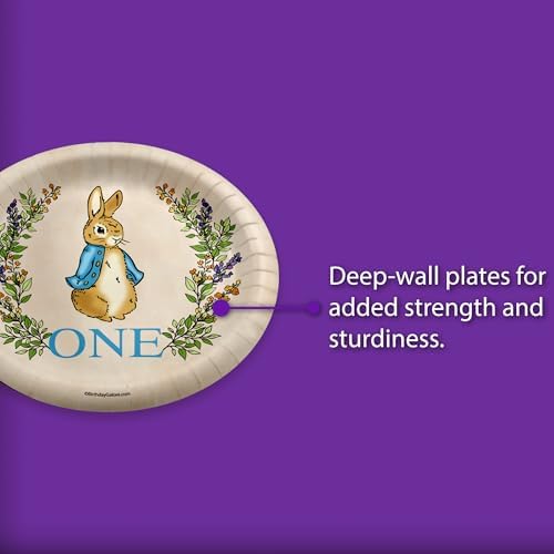Peter Rabbit Boy's First Birthday - 32 Piece Disposable Party Supplies - Decorations for Bunny 1st Birthday Round Party Plates - Large 9" Paper Plates In Bulk - Image 4