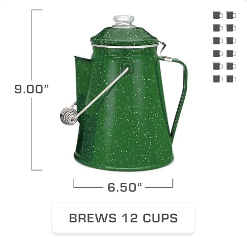 COLETTI Classic Enamel Set Coffee Percolator & Mugs — The Most Nostalgic Camping Coffee Pot, Now Modernized [Green Enamel, 12 Cup Percolator Coffee Pot & Set of 4 Mugs] - Image 4
