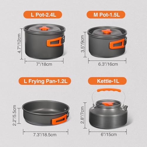 REDCAMP 6/10/11/12/14/15/19 PCS Camping Cookware Mess Kit Camping Gear Campfire Utensils Lightweight Stackable Pot Pan Bowls Soup Spoon with Storage Bag for Camping, Backpacking, Outdoor Cooking - Image 3