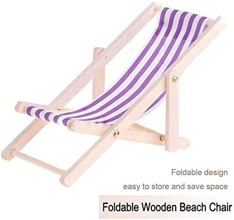 Dollhouse Miniature Furniture Accessories Foldable Wooden Beach Chair Mini Longue Deck Chair Doll House Ornament Kits for DIY Fairy Garden Dollhouse Decoration - Pack of 4 - Image 3
