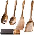 Wooden Spoons for Cooking, 4-Piece Acacia Wood Cooking Utensil Set by HEFILD