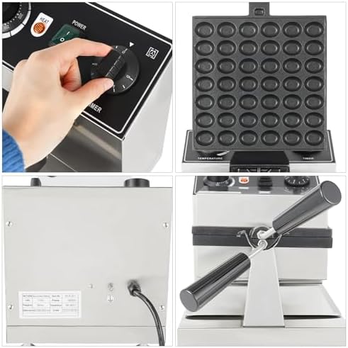 Commercial Bubble Waffle Maker, 1200W Electric Waffle Machine, Stainless Steel Egg Puff Waffle Iron Baker with Non-Stick Coating, 180° Rotating, 122-572℉ Temperature Adjustable, 42 Egg Cones - Image 2