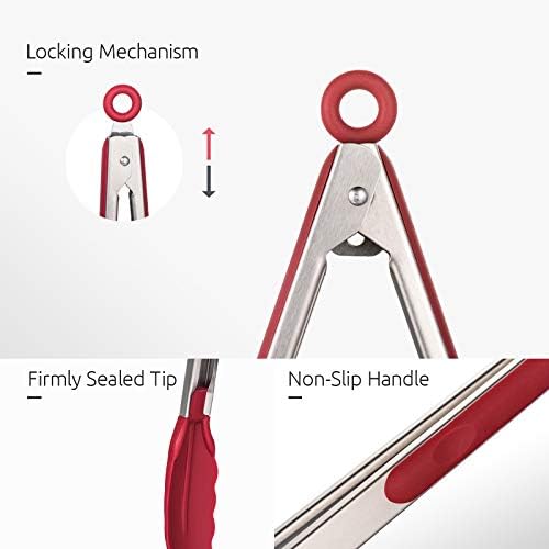 U-Taste Kitchen Tongs for Cooking, 600ºF Heat-Resistant Silicone, 3Pcs/Red - Image 6