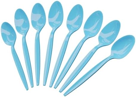 Light Blue Plastic Spoons (24 Pack) - Durable Disposable Tableware Flatware Cutlery Utensils Set for Baby & Bridal Shower, Ocean Theme, Gender Reveal Event, Birthday Party Supplies, Blue Orchards by BlueOrchards
