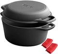 EDGING CASTING 2-in-1 Pre-Seasoned Cast Iron Dutch Oven Pot with Skillet Lid Cooking Pan, Cast Iron Skillet Cookware Pan Set with Dual Handles, Indoor Outdoor for Bread/Frying/Baking/Camping/BBQ, 5 Qt by EDGINGCOOKWARE