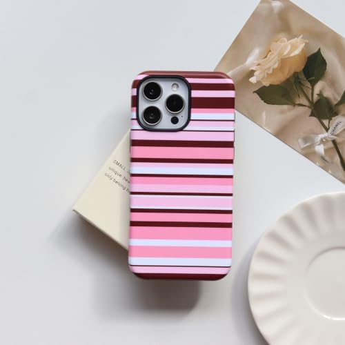 for iPhone 16 Pro Max Case, Magnetic Matte Frosted Dual-Layer Striped Phone Case for Women, Retro Aesthetic Cover Compatible with MagSafe Accessories - Rose Cocoa - Image 2