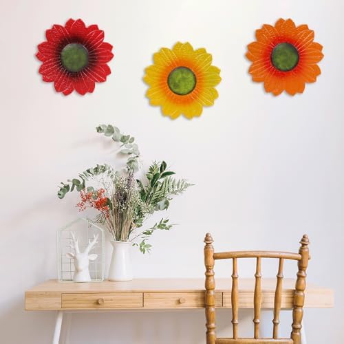 YEAHOME Sunflower Wall Decor - 9 inch Metal Flower Wall Art Decorations, Sunflower Yard Garden Decor Hanging for Kitchen, Bathroom, Bedroom,Handmade Gift for Home, Indoor or Outdoor (Set of 3) - Image 6