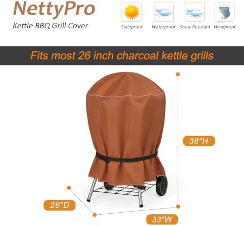 NettyPro Charcoal Kettle Grill Cover 26 inch Outdoor Round Smoker Cover - Image 6