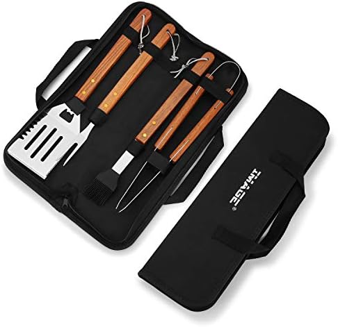IMAGE Wooden BBQ Accessories Grill Sets,Stainless Steel BBQ Grill Tools Utensils Set for Outdoor Grilling, Cooking, Backyard Barbecue & Camping Gift for Man Dad Women Barbecue Enthusiasts Set of 4 - Image 2